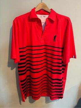 Men's U Suck at Golf Red Striped Polo - USAG